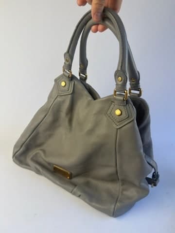 Marc Jacobs Grey Leather Double Handle Satchel Gold Tone Hardware