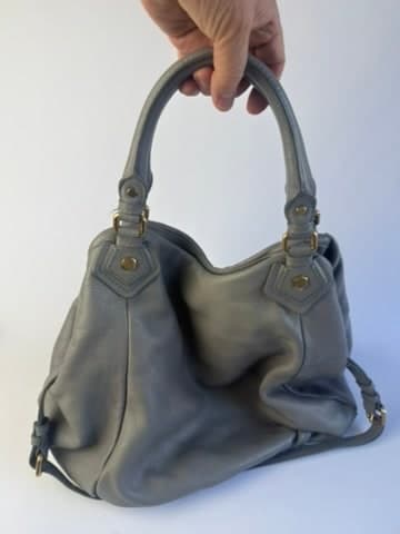 Marc Jacobs Grey Leather Double Handle Satchel Gold Tone Hardware — thumbnail 2