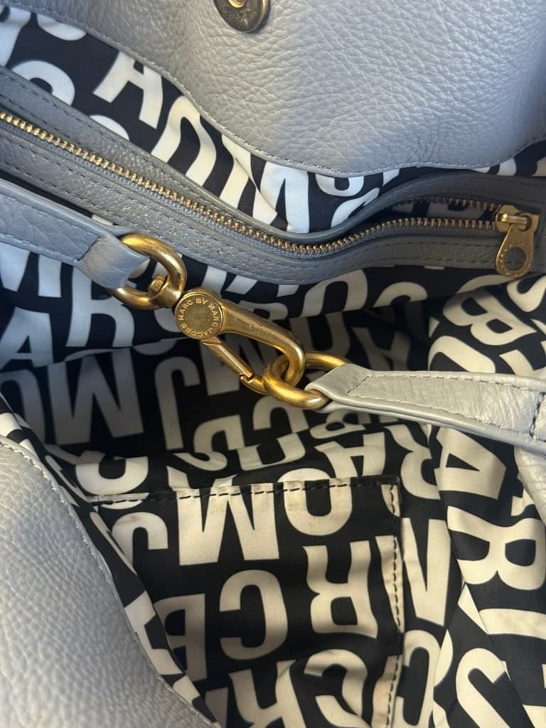 Marc Jacobs Grey Leather Double Handle Satchel Gold Tone Hardware — thumbnail 5
