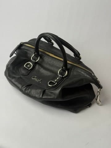 Coach Black Pebbled Leather Pleated Satchel Handbag
