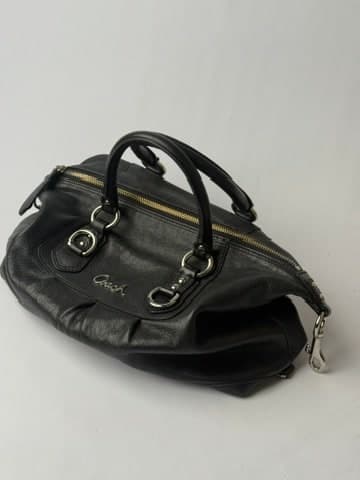 Coach Black Pebbled Leather Pleated Satchel Handbag — thumbnail 2