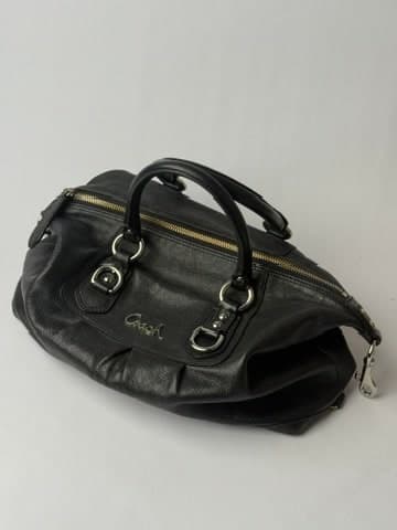 Coach Black Pebbled Leather Pleated Satchel Handbag — thumbnail 3