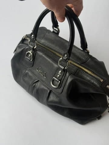 Coach Black Pebbled Leather Pleated Satchel Handbag — thumbnail 4