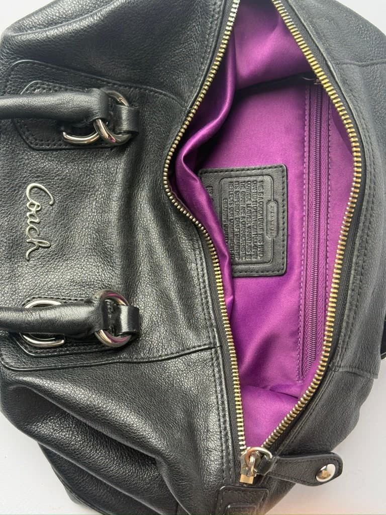 Coach Black Pebbled Leather Pleated Satchel Handbag — thumbnail 8