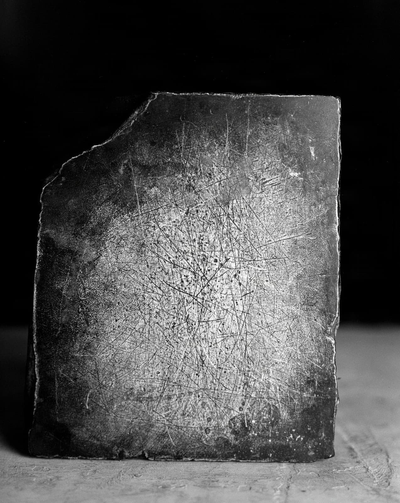 Heavily Scratched Lithography Stone Reveals Texture and Wear